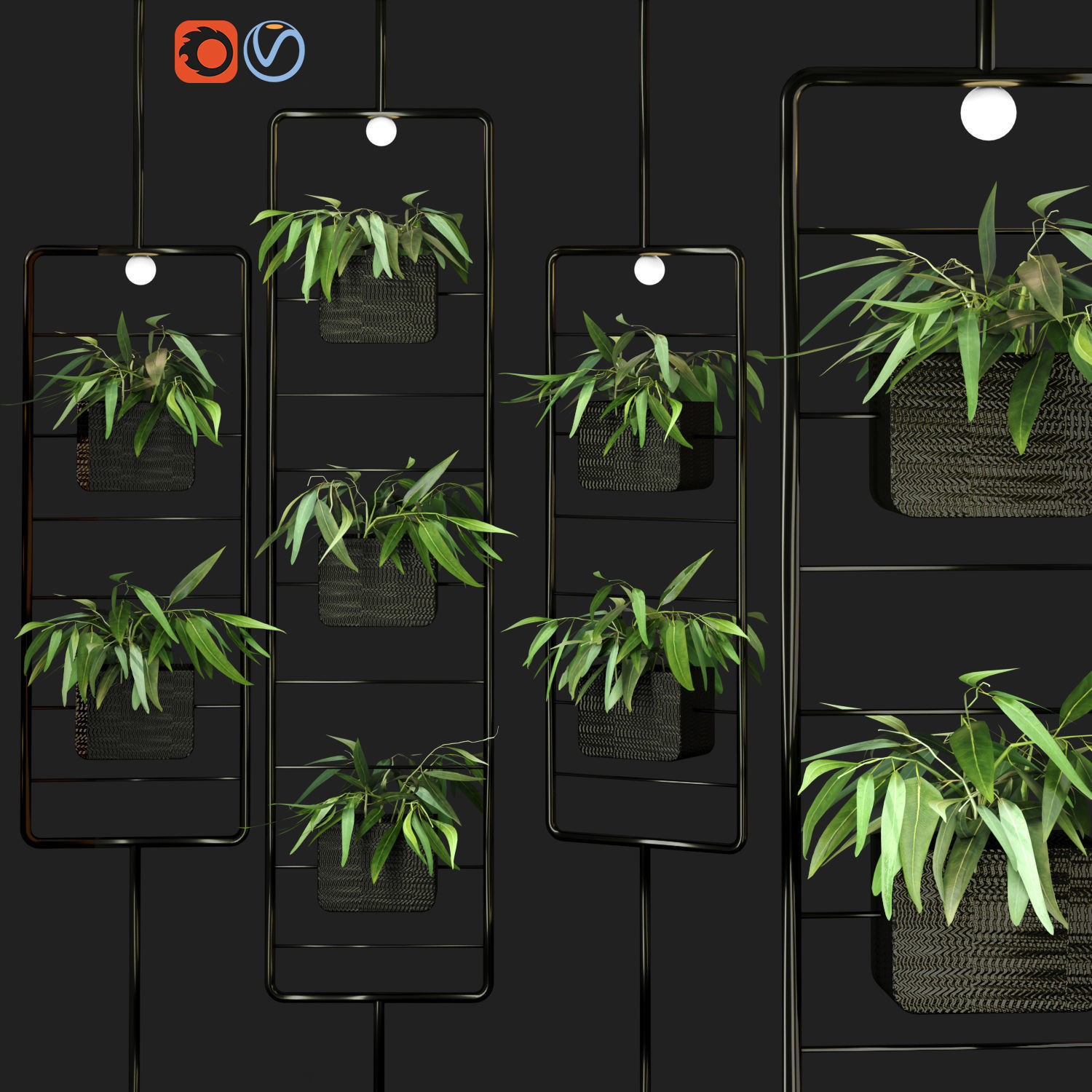 Metal hanging lamp Indoor square Plant pot partition divider 3D model_2