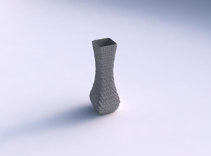 Vase larger opening rectangle with twisted diagonal grid bulges 3D print model_5