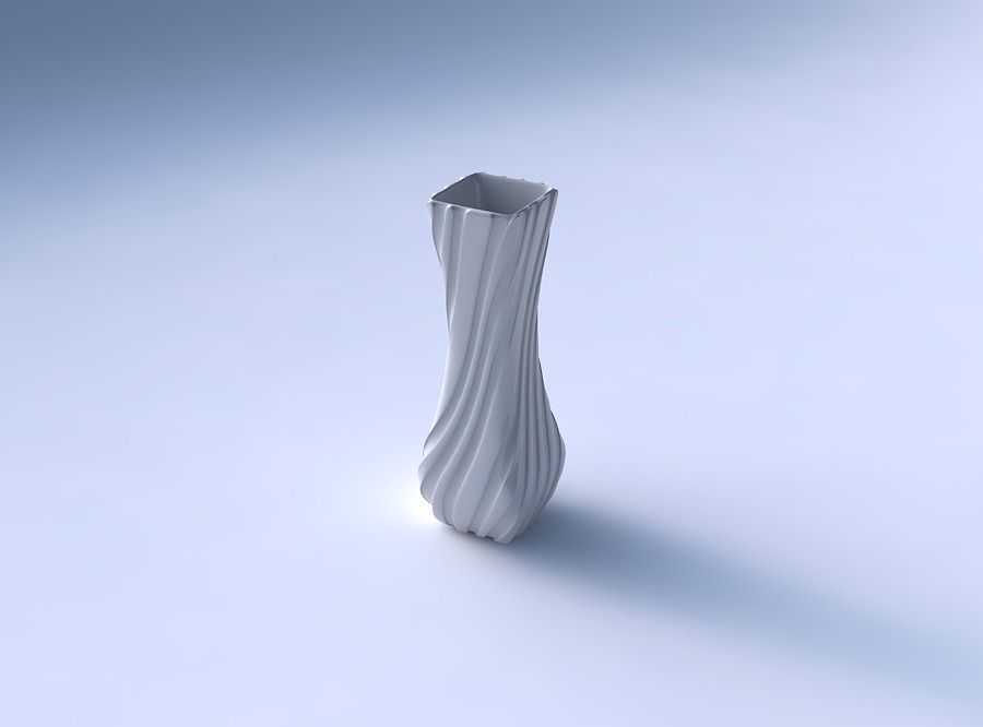 Vase larger opening rectangle with twisted smooth ribbons 3D print model_3