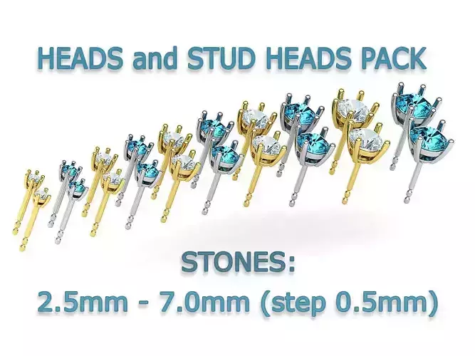 A PACKAGE OF HEADS and STUD EARRINGS many gems 3D print model