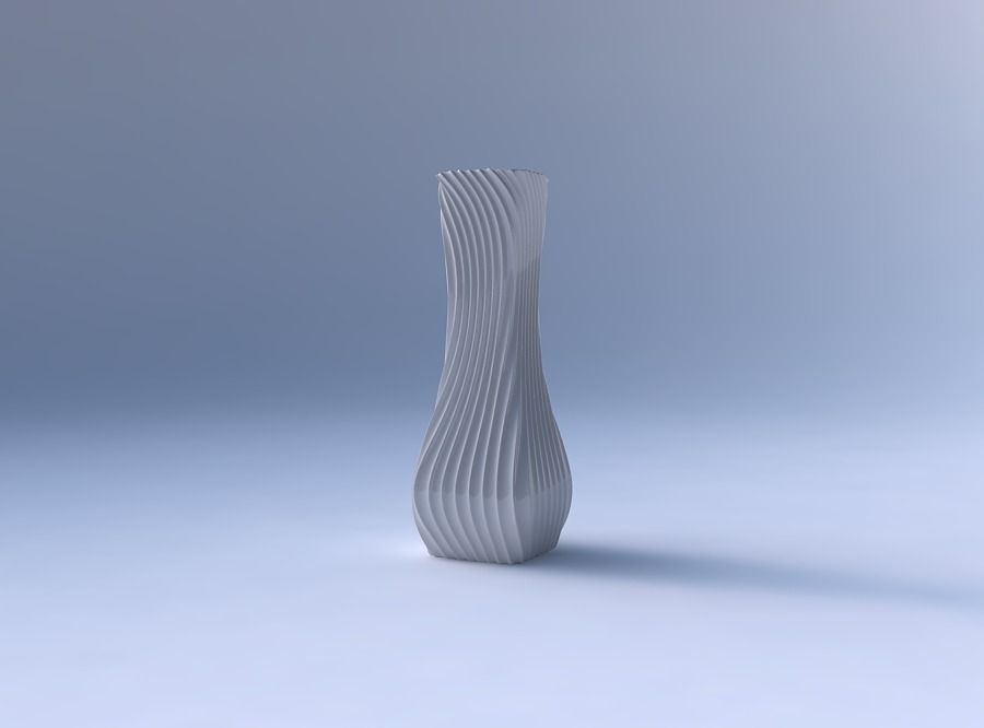 Vase larger opening rectangle with wavy extruded lines 4 3D print model_4
