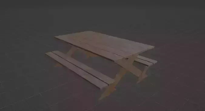 Wood Table and bench Low-poly 3D model