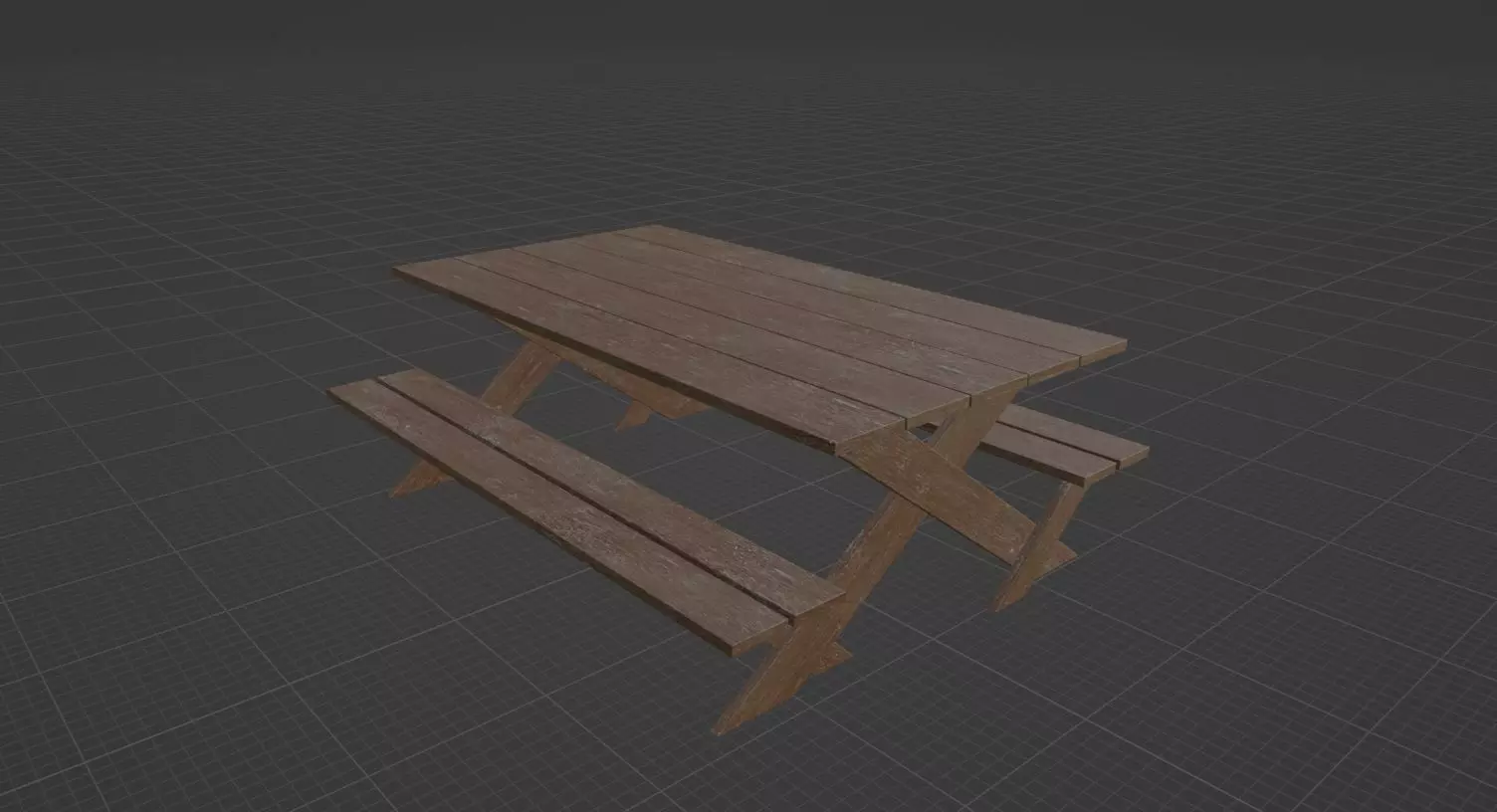 Wood Table and bench Low-poly 3D model