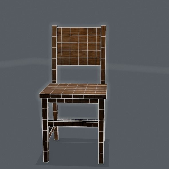 Chair wooden Low-poly 3D model_40