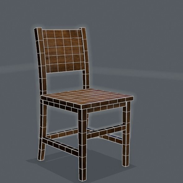 Chair wooden Low-poly 3D model_25