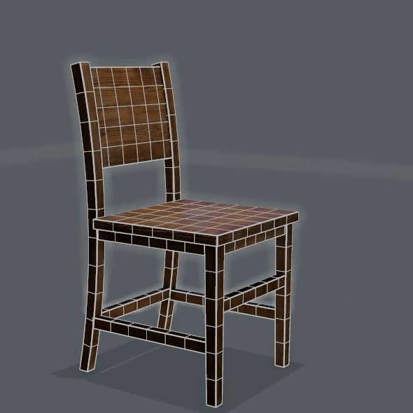 Chair wooden Low-poly 3D model_28