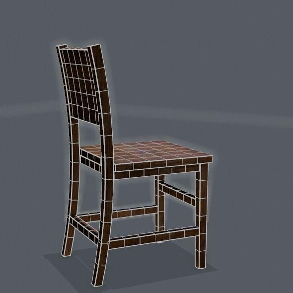 Chair wooden Low-poly 3D model_44