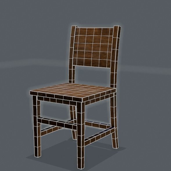 Chair wooden Low-poly 3D model_37