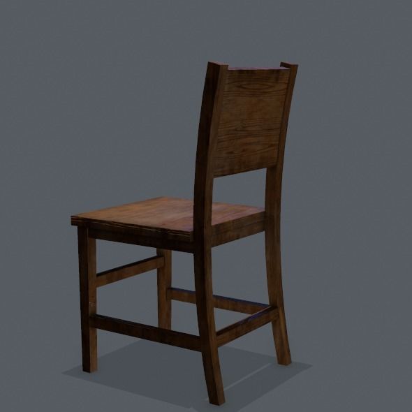 Chair wooden Low-poly 3D model_2