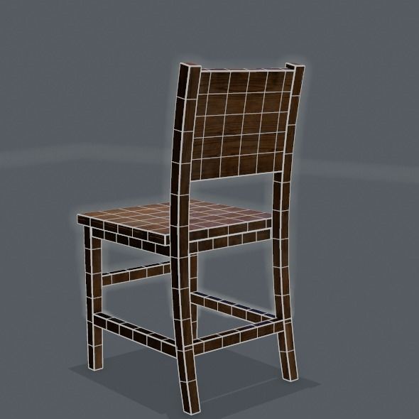 Chair wooden Low-poly 3D model_38