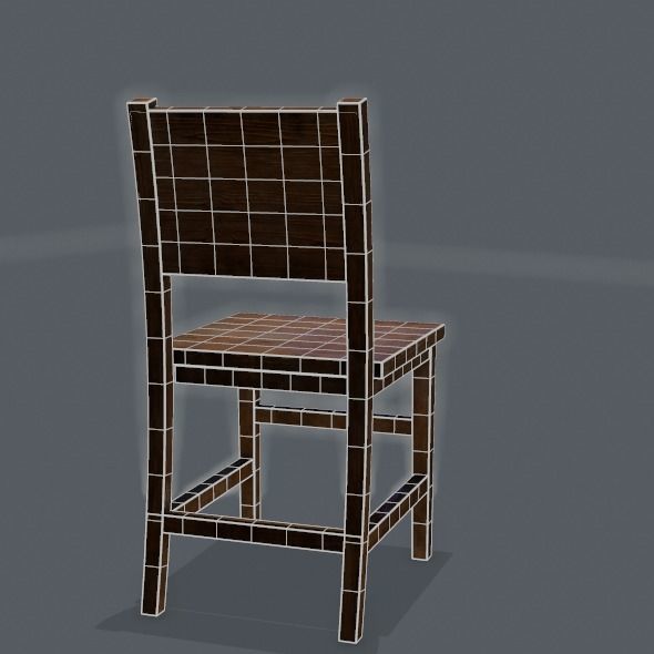 Chair wooden Low-poly 3D model_33