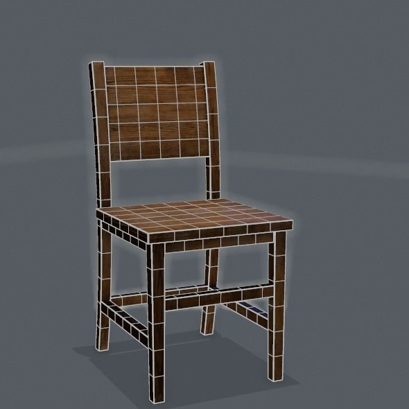 Chair wooden Low-poly 3D model_48