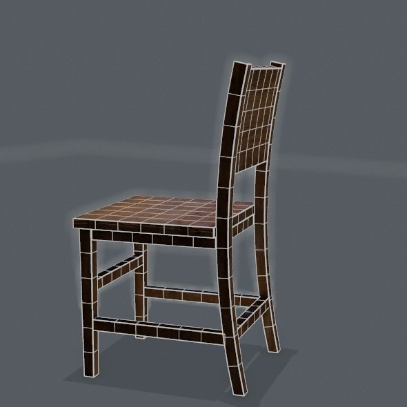 Chair wooden Low-poly 3D model_43