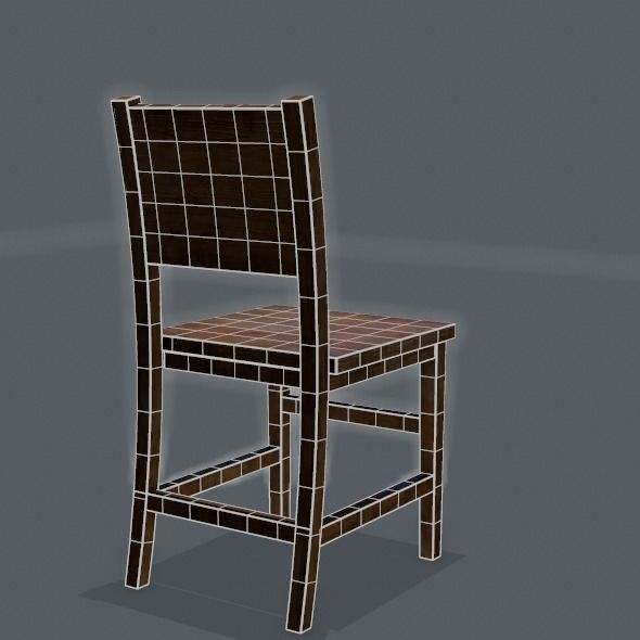 Chair wooden Low-poly 3D model_42