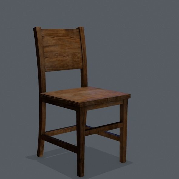 Chair wooden Low-poly 3D model_19