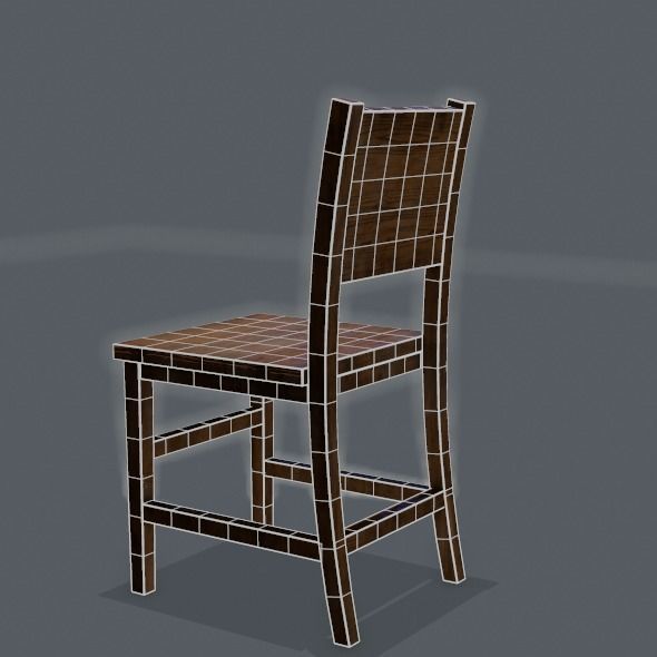 Chair wooden Low-poly 3D model_34