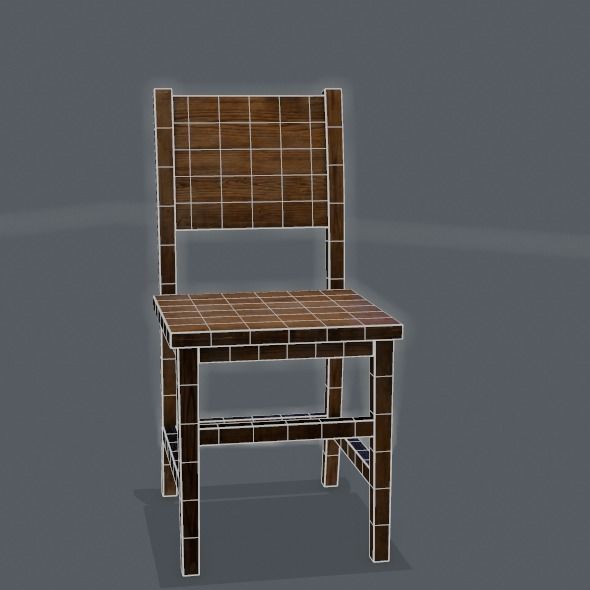 Chair wooden Low-poly 3D model_35