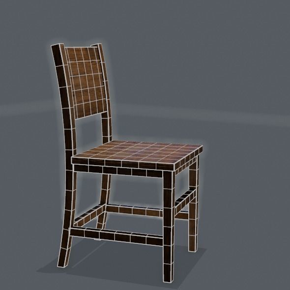 Chair wooden Low-poly 3D model_47