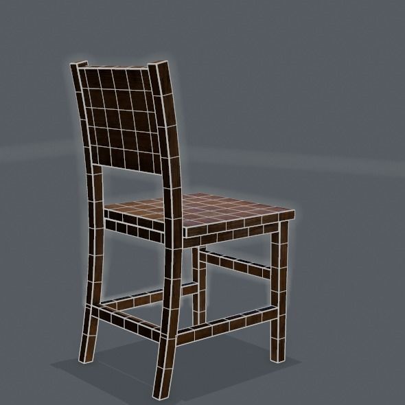 Chair wooden Low-poly 3D model_31