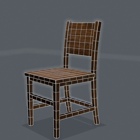 Chair wooden Low-poly 3D model_41