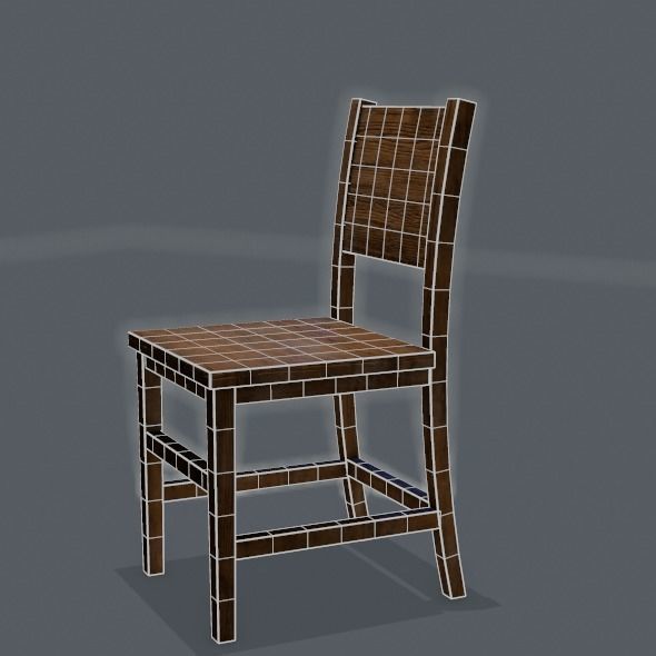 Chair wooden Low-poly 3D model_36