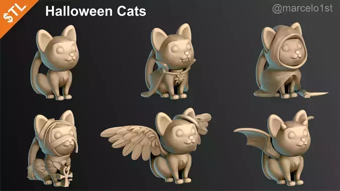 Cats Cute Halloween Decoration 3D print model
