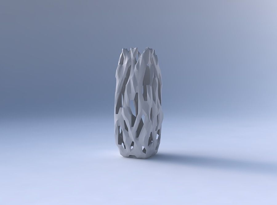 Vase rectangle with faceted cuts and bulges  3D print model_4