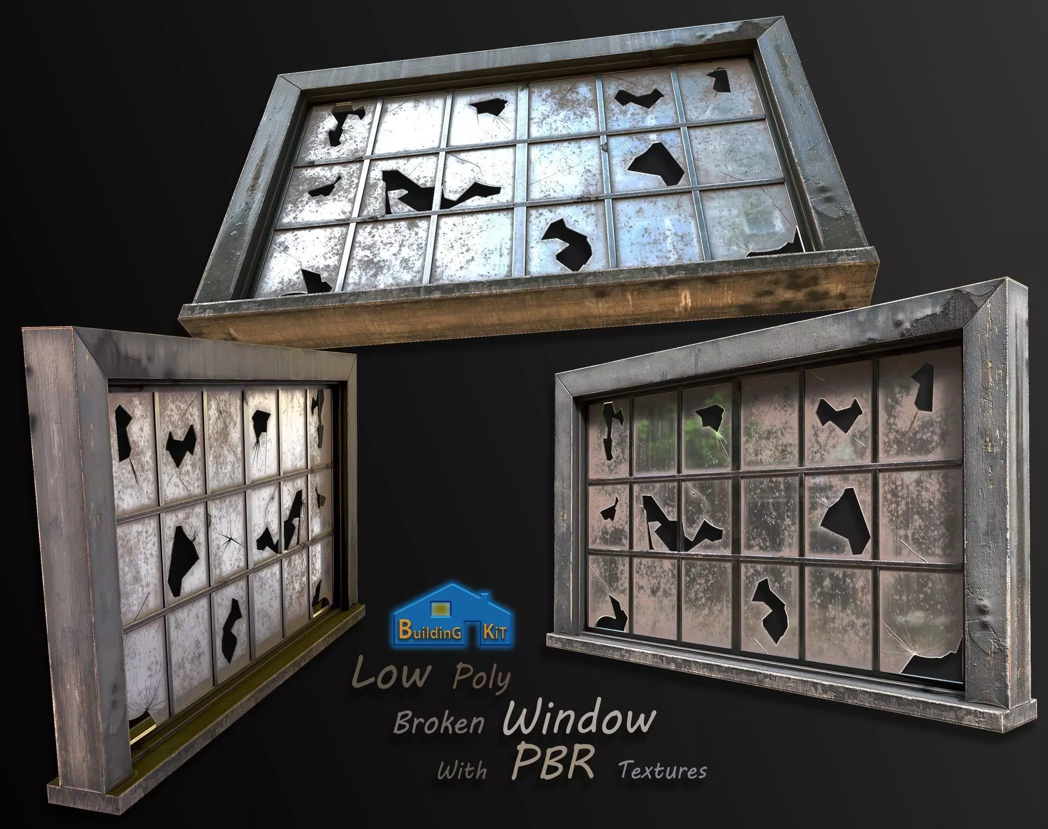 broken window - modular Low-poly 3D model_0