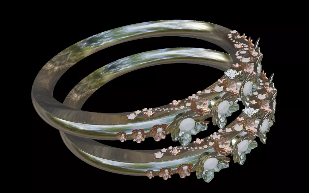 Diamond ring with flowers Free 3D model_0