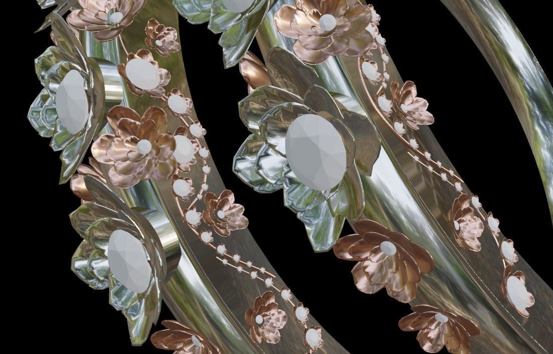 Diamond ring with flowers Free 3D model_2