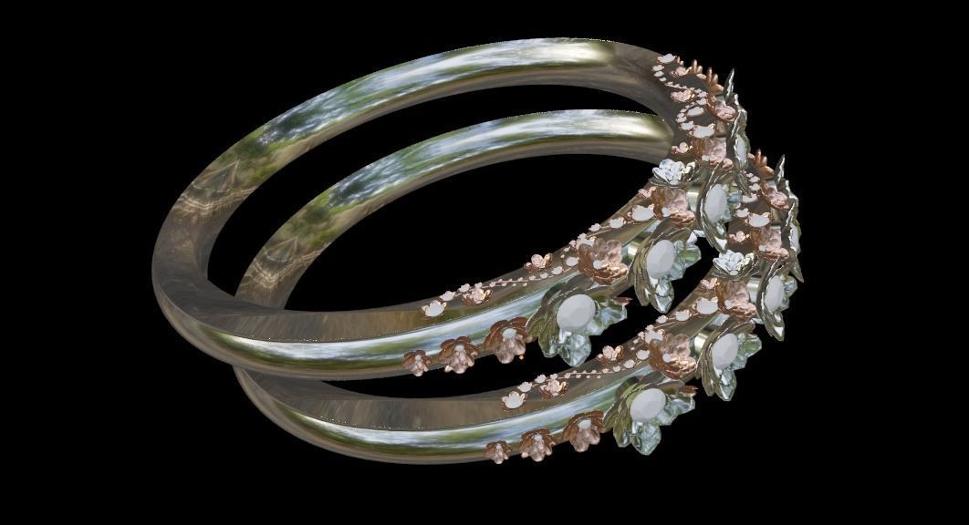 Diamond ring with flowers Free 3D model_5