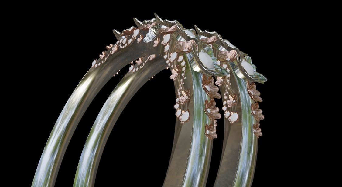 Diamond ring with flowers Free 3D model_7