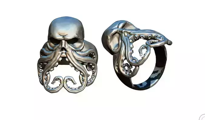 Octopus Skull Detailed Jewel Ring 3D print model