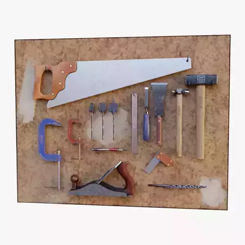 Tool Wall With 18 Game Ready Tools Low-poly 3D model