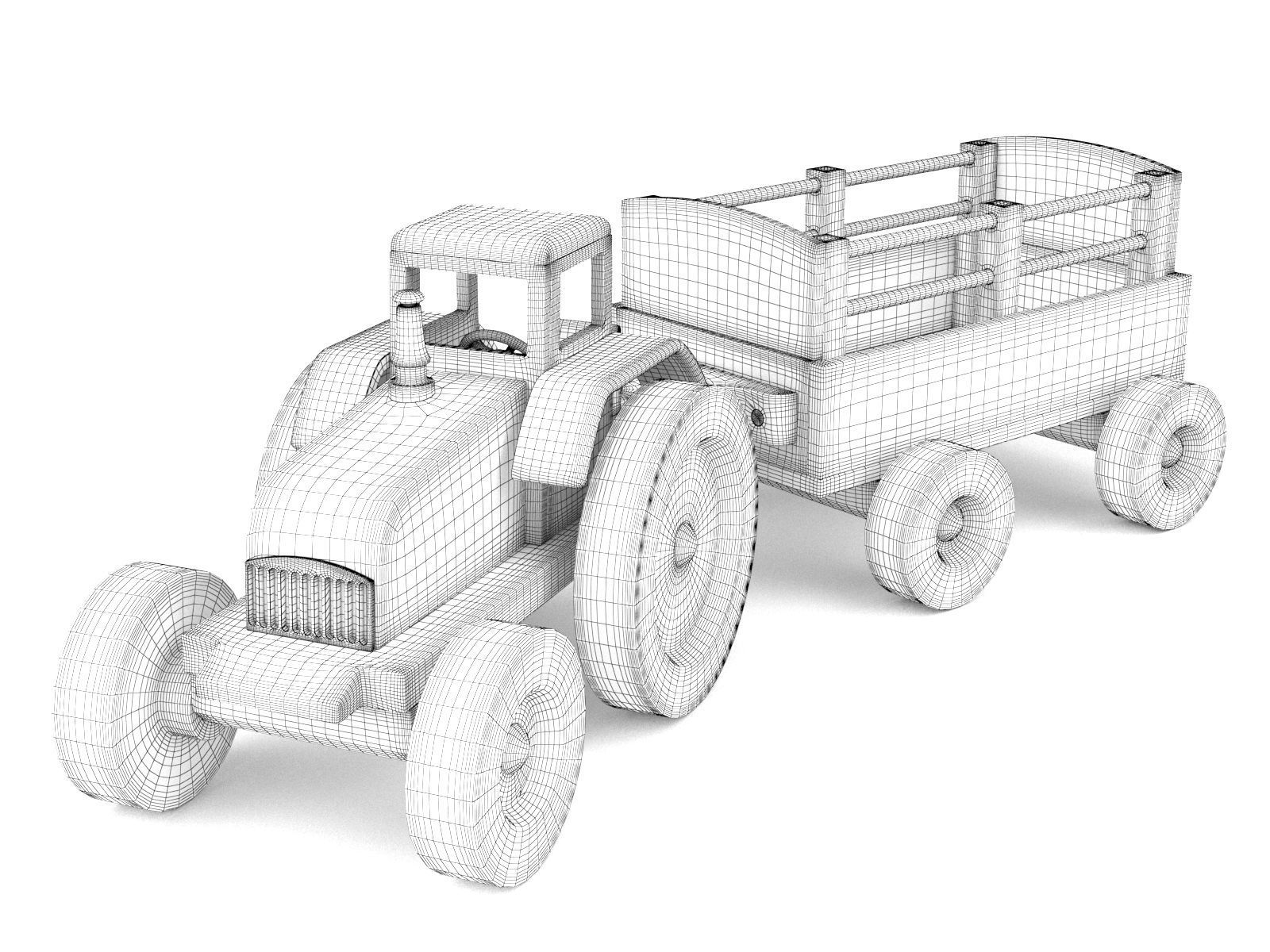 Wooden toy tractor 08 3D model_1