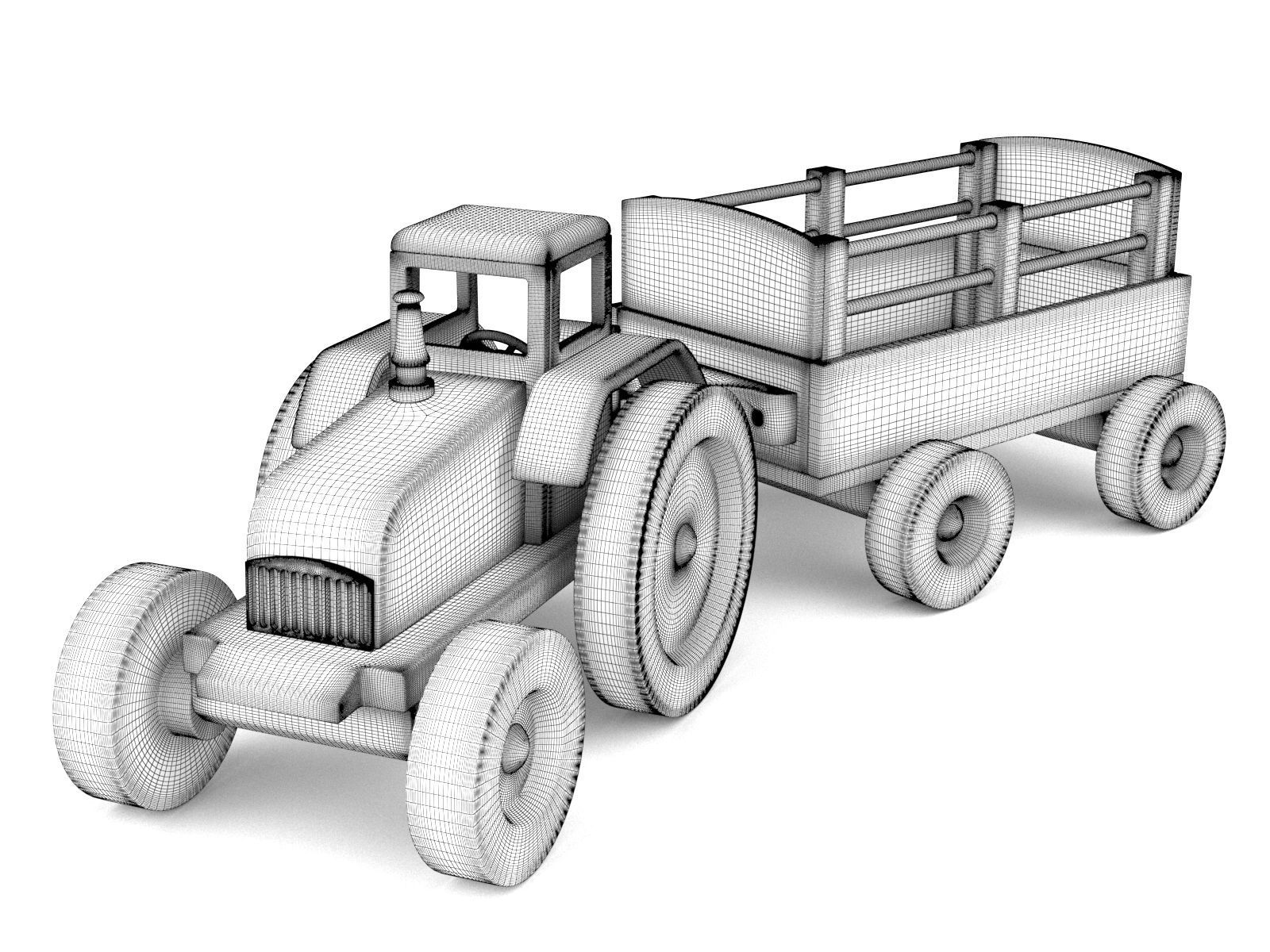Wooden toy tractor 08 3D model_2