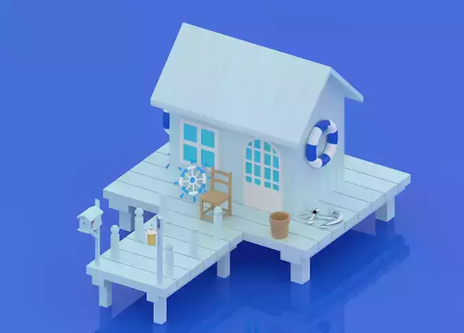 Cartoon Sea House Low-poly 3D model