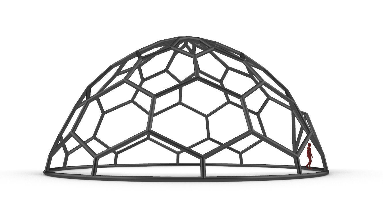 Hexagonal Dome structure Wireframe with Entry 3D model_22