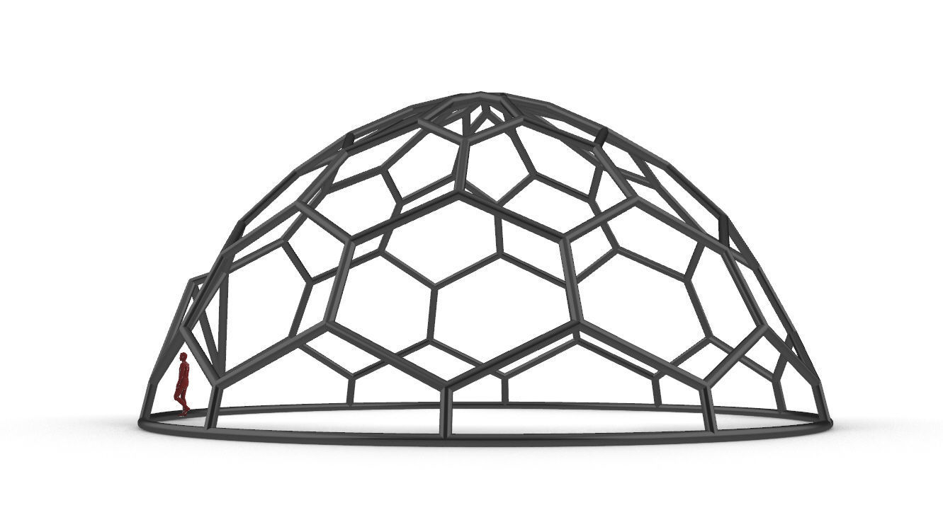 Hexagonal Dome structure Wireframe with Entry 3D model_8