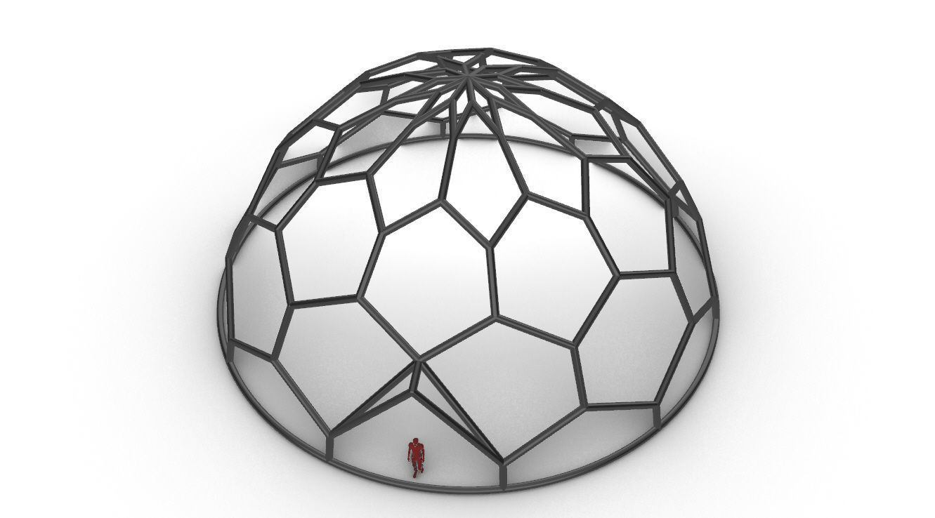 Hexagonal Dome structure Wireframe with Entry 3D model_31