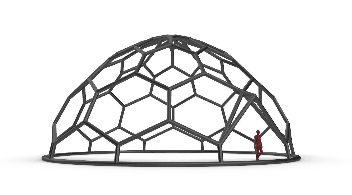 Hexagonal Dome structure Wireframe with Entry 3D model_27
