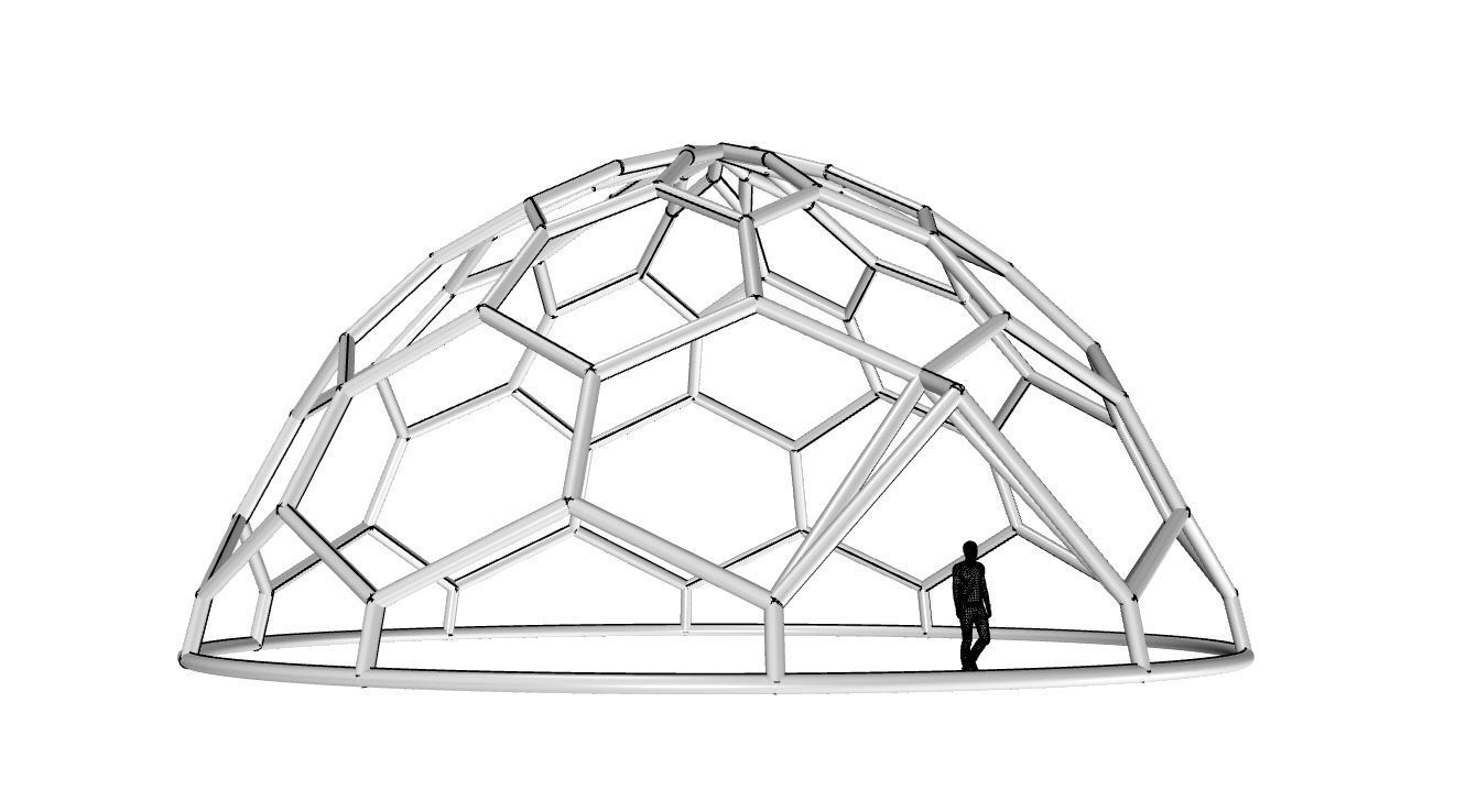 Hexagonal Dome structure Wireframe with Entry 3D model_35