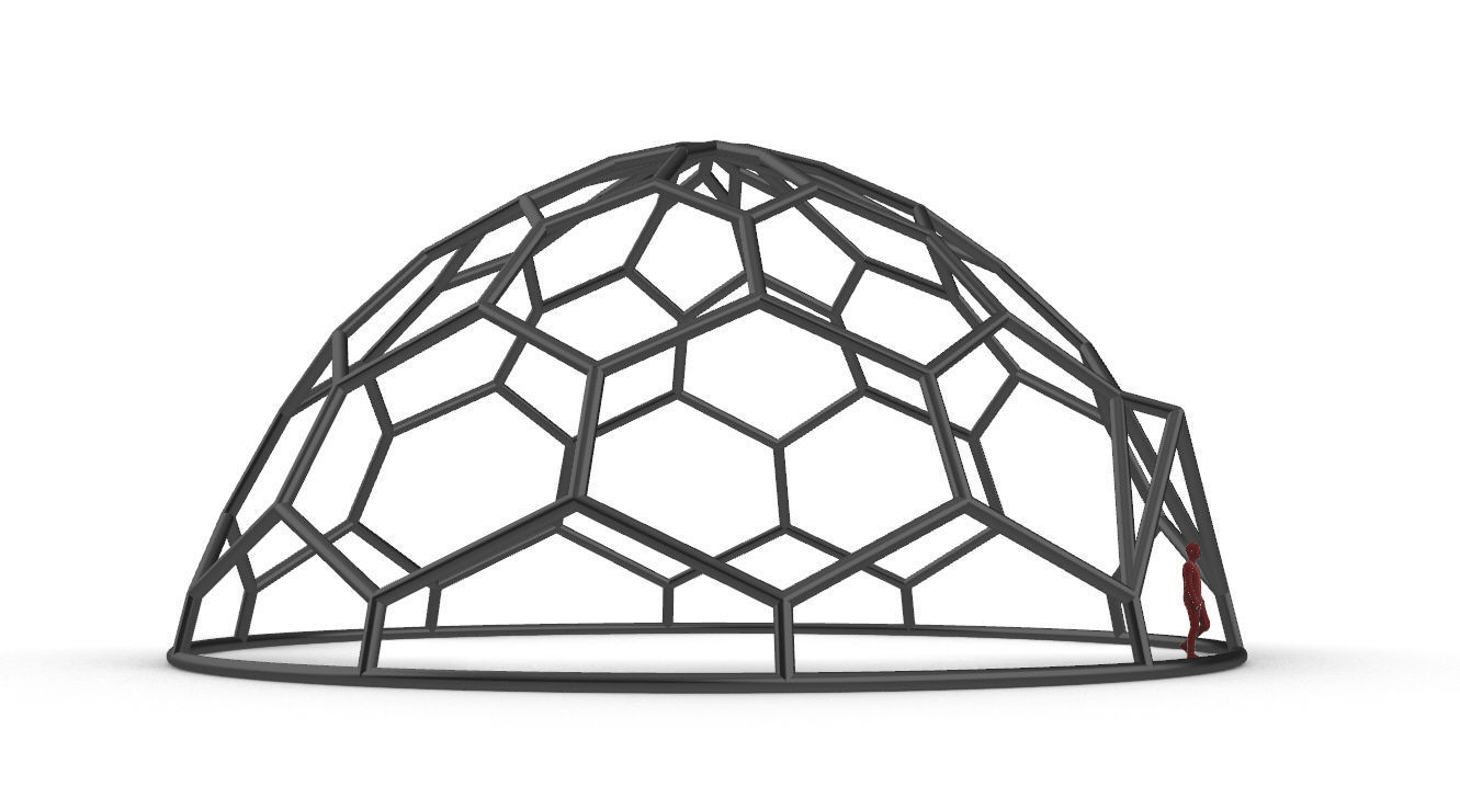 Hexagonal Dome structure Wireframe with Entry 3D model_25