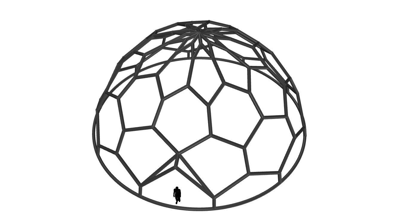 Hexagonal Dome structure Wireframe with Entry 3D model_38