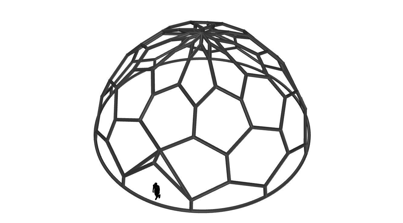 Hexagonal Dome structure Wireframe with Entry 3D model_39