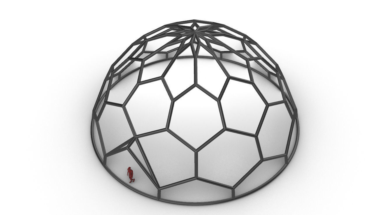 Hexagonal Dome structure Wireframe with Entry 3D model_73