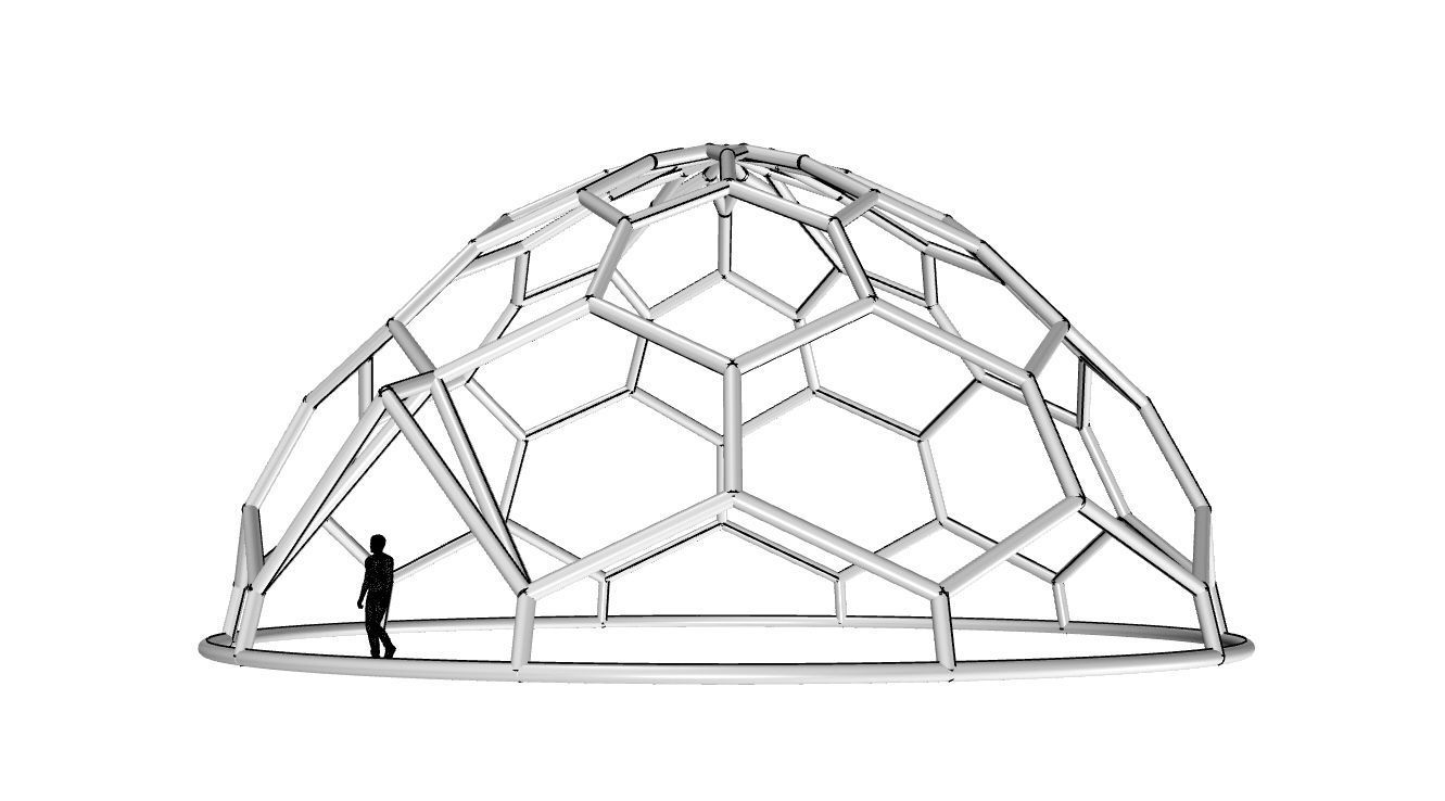 Hexagonal Dome structure Wireframe with Entry 3D model_88