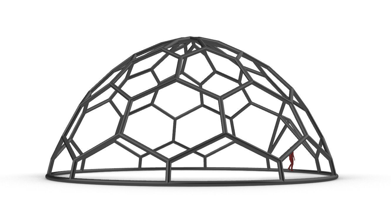 Hexagonal Dome structure Wireframe with Entry 3D model_20