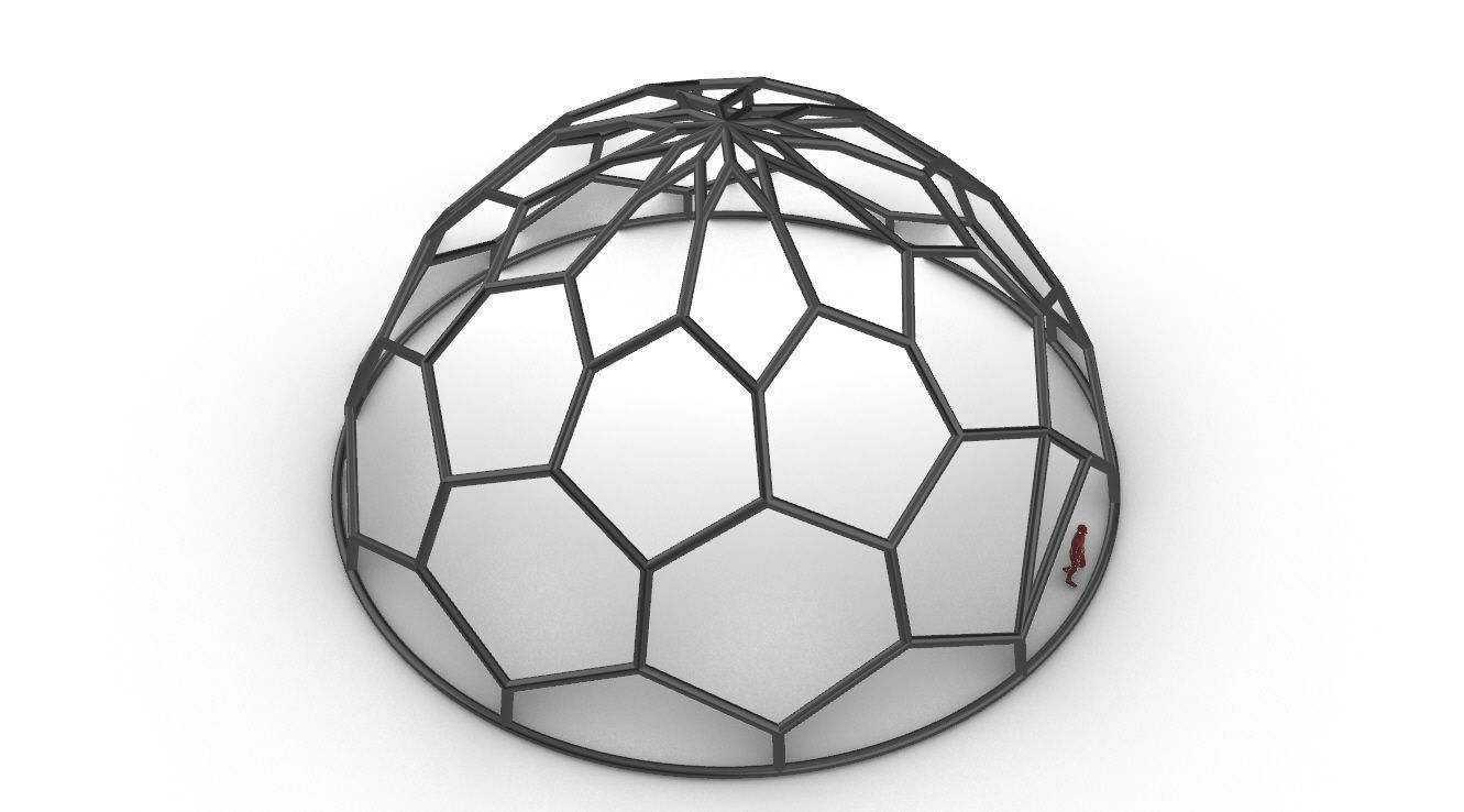 Hexagonal Dome structure Wireframe with Entry 3D model_79
