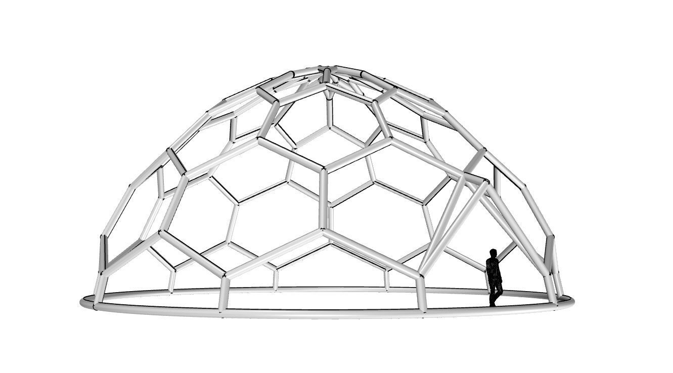 Hexagonal Dome structure Wireframe with Entry 3D model_102